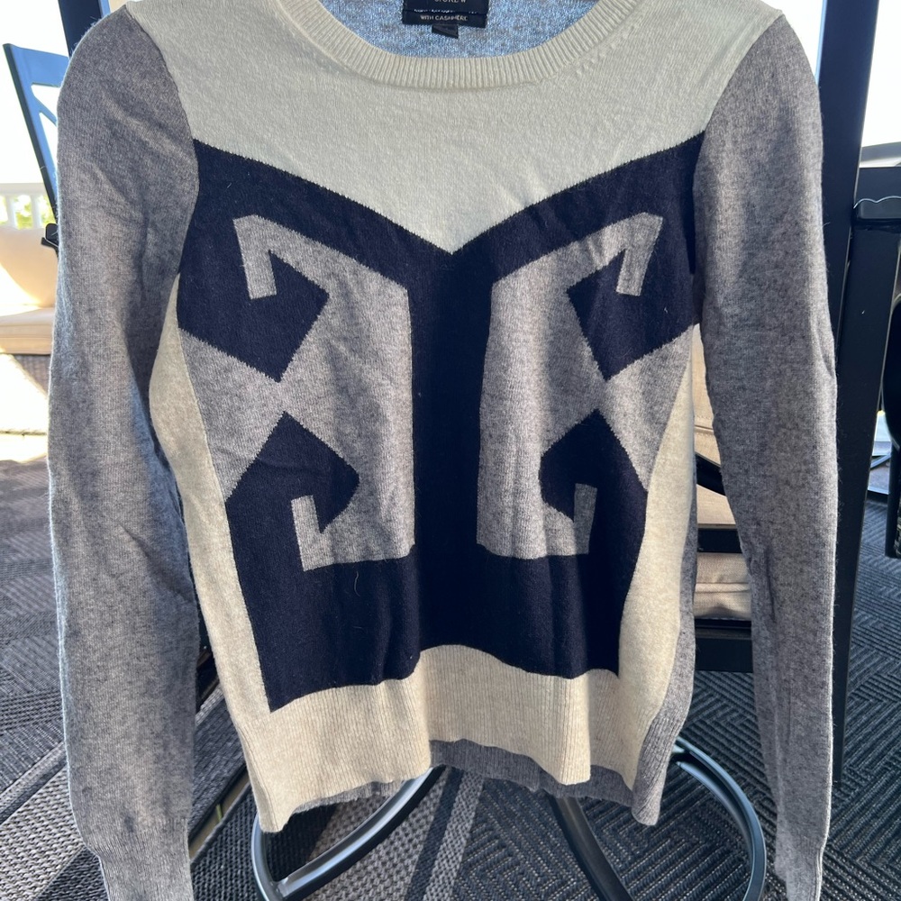 J. Crew Gray and Black Graphic Sweater